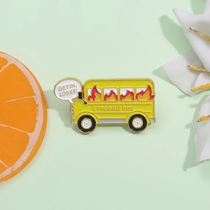 Funny Yellow Struggle Bus Enamel Pin Get In Loser Cartoon School Bus Brooch Zinc Alloy Badge For Backpack Clothes Accessory