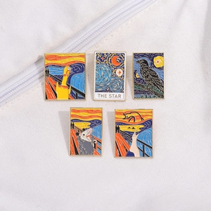 Artistic set of 5 enamel pins featuring Van Gogh's Starry Night and The Scream parodies