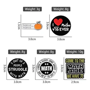 Set aus 5 kreativen Mathe-Emaille-Pins mit Geek-Gleichungen und Frucht-Formeln