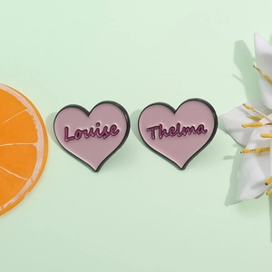 Cartoon Pink Heart Enamel Pin Thelma Louise Letter Brooch Alloy Baked Paint Badge Jewelry For Backpack Clothing Accessories