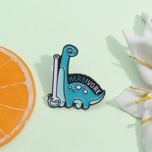 Cute Cartoon Dinosaur Cat Enamel Pin Creative Herbivore Quote Metal Brooch For Bag Clothing Accessory Unisex Animal Jewelry