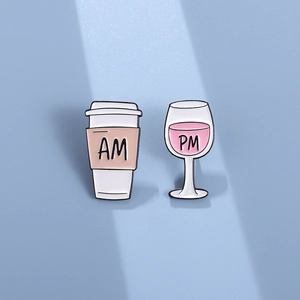 Minimalist Alloy Enamel Brooch Cute Coffee Cup Wine Glass Pin AM PM Letter Badge Creative Fashion Clothing Jewelry Accessories Gift