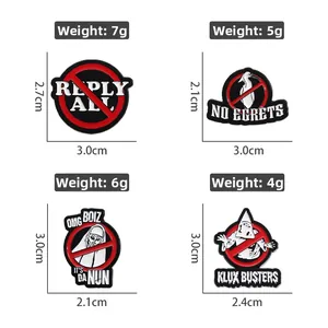 Set of four creative metal enamel pins with funny warnings and sarcastic English slogans