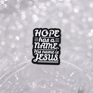 Broche émaillée noire et blanche Hope avec citation de Jésus sur fond de verre