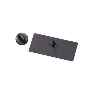 Detail view of the matte black metal pin back and soft rubber clutch closure