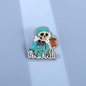 Punk Skeleton Nurse Enamel Pin RN DNR Medical Humor Brooch Alloy Stethoscope Coffee Cup Badge Gift For Nurse Doctor Jewelry
