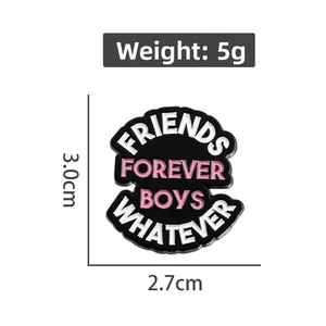 Black enamel brooch Friends Forever Boys Whatever with size 3.0x2.7cm and weight 5g