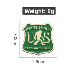 Detailed size chart of the forest service shield badge pin with dimensions and weight