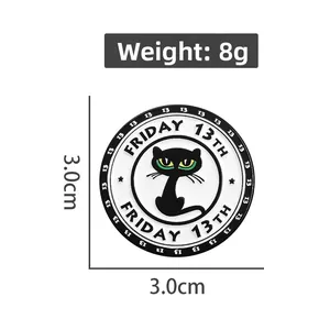 Detail view of 3cm Friday 13th enamel pin with 8g weight and size specifications
