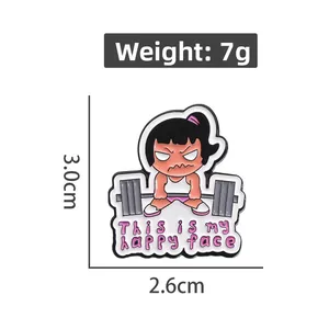 Detailed dimensions of cartoon barbell girl brooch showing 3.0cm height and 7g weight