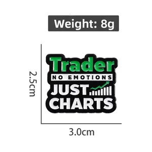Detailed size chart of Trader No Emotions Just Charts enamel pin with 3.0x2.5cm dimensions