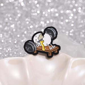 Funny cartoon cracked egg weightlifting enamel brooch with dumbbell for accessory