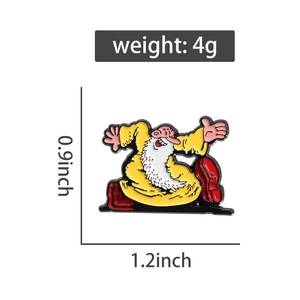 Detailed size specifications for a cartoon old man enamel pin with weight and dimensions