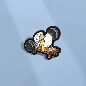 Funny Cartoon Broken Egg Bench Press Fitness Enamel Brooch Pin Creative Alloy Lapel Pin For Bags Clothing Decoration