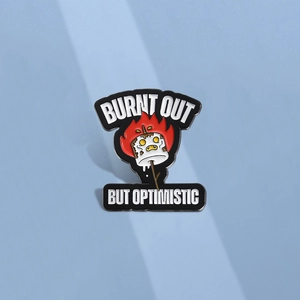 Humorous Enamel Pin Burnt Out But Optimistic Cartoon Burning Marshmallow Brooch Alloy Drip Oil Badge For Clothing Bag