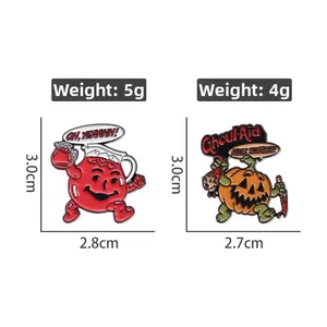 Detailed view of Ghoul Aid enamel pins showing exact 3.0cm height and 5g weight specs