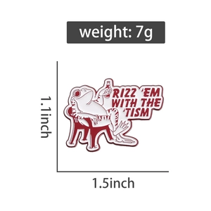 Detailed view of frog enamel pin dimensions 1.1x1.5 inches with Rizz Em With The Tism text