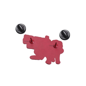 Detailed back view of enamel frog pin showing dual pins and black rubber clutch backings