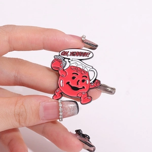 Cartoon red enamel Kool-Aid Man brooch pin with OH YEAAHH slogan text detail