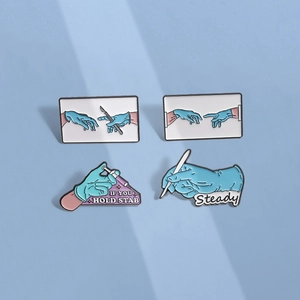 Creative Medical Enamel Pins Set Alloy Surgical Glove Scalpel Syringe Creation Of Adam Parody Brooch For Doctors Nurses Badge Gift