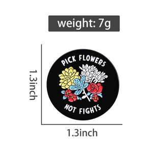 Detail of a 1.3 inch floral enamel pin showing dimensions and a 7g weight measurement
