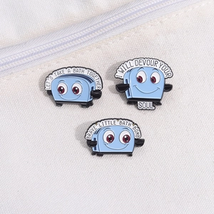 Funny cartoon toaster enamel pin set with Let's Take a Bath Together quote on canvas