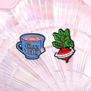 Épinglettes mignonnes en émail avec motifs de tasse de thé et betterave pour vêtements