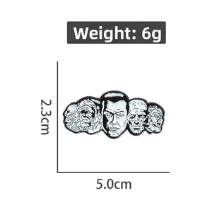 Detailed view of horror movie portrait enamel pin showing dimensions 5.0cm x 2.3cm