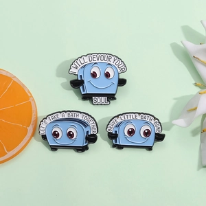 Alloy Cartoon Blue Toaster Enamel Brooch Pin Humorous Quote Badge Cute Bread Machine Lapel Pin Fashion Jewelry Accessory