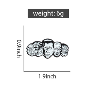 Classic horror movie monsters enamel pin badge showing dimensions 1.9 by 0.9 inches