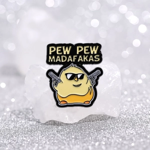 Creative enamel cartoon chick brooch wearing sunglasses with dual pistols and funny text