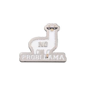 Cute white llama enamel pin with mosaic sunglasses and 'NO PROBLLAMA' text