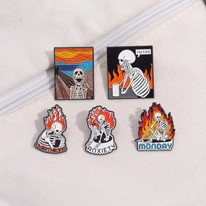 Five-piece cartoon skeleton enamel pin set with creative starry night and scream designs