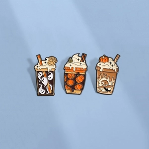 Halloween Enamel Brooch Pin Alloy Pumpkin Latte Ghost Drink Witch Hat Bat Cartoon Badge For Holiday Party Unisex Jewelry