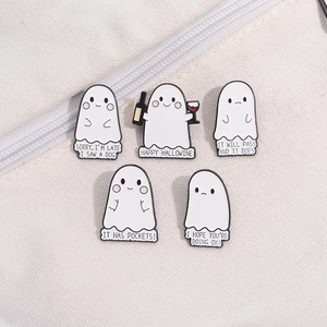 Set aus 5 süßen Comic-Geist-Emaille-Pins mit lustigen Sprüchen für Taschen und Kleidung