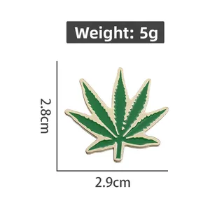 Detailed size chart of green enamel leaf brooch showing 2.8cm height and 5g weight