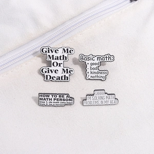 Math themed enamel pin set with black and white humor logic quotes for backpacks