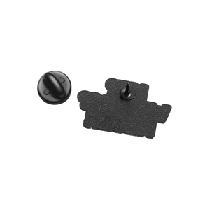 Detail view of the black enamel pin back with durable rubber clutch and matte metal finish