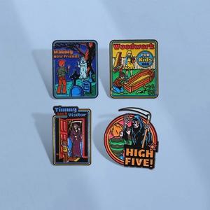 Vintage Alloy Enamel Pin Set Dark Humor Illustration Brooch Halloween Party Jewelry Punk Style Badge For Men Women