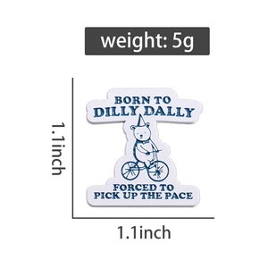 Detail showing dimensions of 1.1x1.1 inches and weight for cartoon bear enamel pin