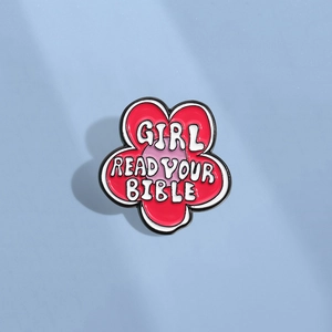 Flower Alloy Enamel Brooch Girl Read Your Bible Motivational Badge For Backpack Jacket Hat Red Floral Enamel Pin Jewelry