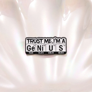 Creative chemistry Periodic Table enamel pin with Ge Ni U S genius design on pearl background