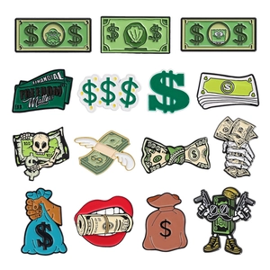 Badge Broche en Émail Argent Dessin Animé Amusant Ensemble de Pins Billet de Dollar Sac d'Argent Financial Freedom Main de Crâne Lèvres Rouges pour Vêtements Sac Veste Bijoux Femme Homme