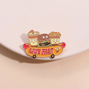 Funny Cartoon Fast Food Skateboard Enamel Brooch Zinc Alloy Hamburger Fries Cola Pin For Clothes Backpack Decoration Jewelry
