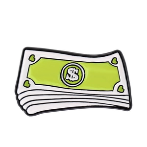 Broche en émail dessin animé billet de dollar avec signe dollar et détails cœur