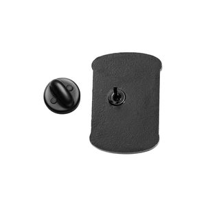 Detail of metal pin back with rubber clutch fastener for cartoon enamel brooches