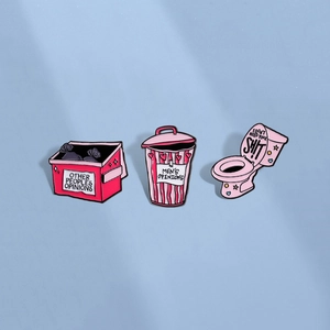 Funny Cartoon Pink Trash Can Toilet Enamel Pin Set Alloy Sarcastic Quote Brooch For Backpack Denim Jacket Decor Badge Jewelry Gift Unisex