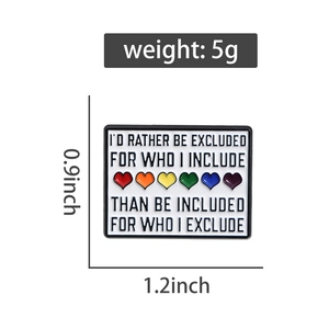 Detailed size specifications of an inspirational rainbow heart enamel pin badge