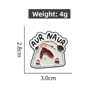 Detailed view of the Aur Naur opossum enamel pin with weight and size specifications