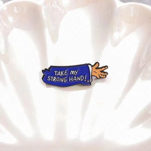 Broche en émail créative avec texte Take My Strong Hand sur assiette coquille